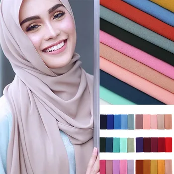 Moslemi Sifonki Hijab Naiste Sall Pikk Solid Color Pea Murdmine Naiste Hijabs Sallid Daamid Moslemi Loor Jersey Hijabs180*70cm
