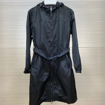Ms. Chunqiu Keskmise pikkusega kapuutsiga windbreaker Y2K Vabaaja jakk, Vöö aksessuaar lahti värviga Mood mantel hingav overcoat