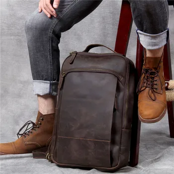Vintage lihtne hull hobune cowhide meeste -, naiste-seljakott suure võimsusega sülearvuti bagpack reisi Õpilane kohvi bookbags