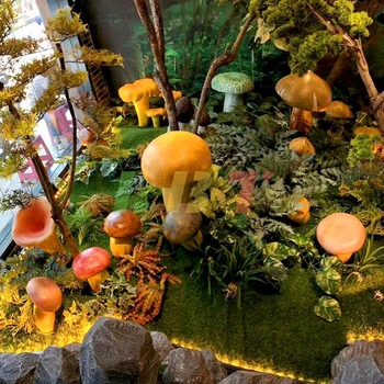 Klaaskiuga sarrustatud plastist, taime simulatsiooni seene skulptuur väike botaanikaaed proovi ruumi kaunistamiseks