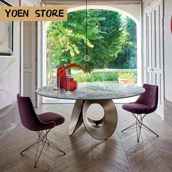 Ümmargune söögilaud Suurte Villa Luksus Kodus Kaasaegse Minimalistliku Köögi Laud Ja Toolid Koostisega meuble mööbel GY50CZ