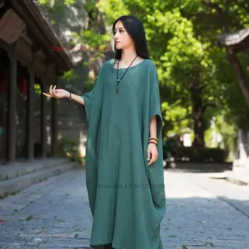 2023 hiina traiditional kleit naiste vintage meditatsioon zen kleit retro-line lahtine kleit idamaine rahvamuusika pikk kleit streetwear