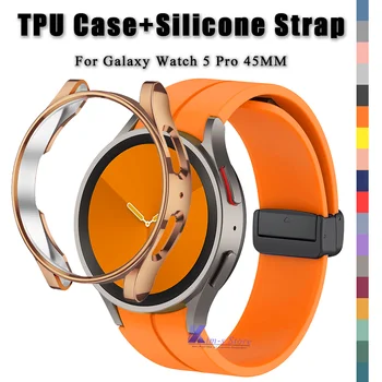 TPÜ Juhul+Silikoonist rihm Samsung Galaxy Vaata 5 Pro 45mm Magnet Metallist Pandla Bänd kaitseraua pehme smart watch Kate tarvikud