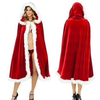 Halloween, Jõulud Kostüümid Täiskasvanud Naiste Sexy Kapuutsiga Varjatud Proua Jõuluvana Velvet Karusnaha Punane Riietus