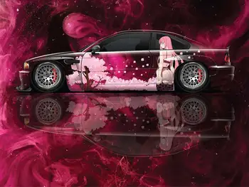 Anime Sõiduki Kujundus Jaapani Teema Pool Auto Wrap Loo Vinüül Wrap Universaalse Suurusega Lisatasu Roosa Anime Auto Kleebis