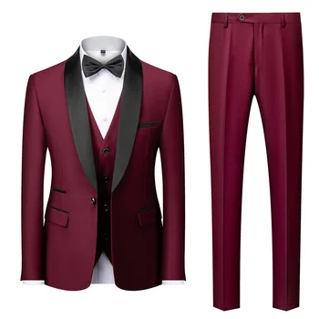 2023 Uus Grooms Mehed Mehed Pulm Kostüümid Salli Rinnamikrofon Peigmees Tuxedos Kolme-osaline Ülikond, Ülikond Meestele