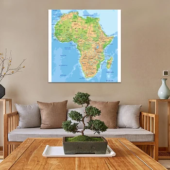 150*150cm Aafrika Topograafilise Kaardi 2016 Versioon Kunsti-Plakat Mitte-kootud Lõuend Maali Koju elutuba Decor Uuringu Tarvikud