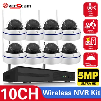 10CH IP-Kaamera, Wifi NVR Kit CCTV Süsteemi 5MP Outdoot Veekindel Audio Traadita Kuppel Kaameraga videovalve Süsteem 10 Channel
