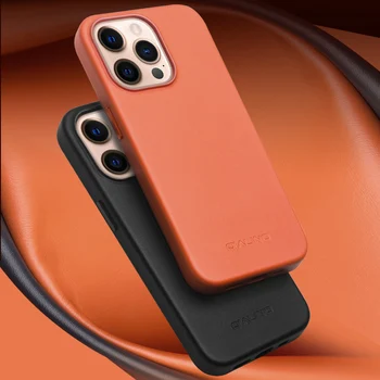 QIALINO Ehtne Nahk Õhuke Magnet Traadita Laadimine Telefoni Case for iPhone 14 Pro Max Käsitöö Deluxe Anti-knock tagakaas