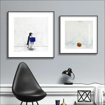 Kaasaegne Stiil Abstraktne Loomade Plakat Ehitus, Pingviin Graafiline Plakat Kandiline Must ja Valge Abstraktne Lõuend Maali Pr